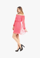 Off Shoulder Ruffles Sleeves Dress